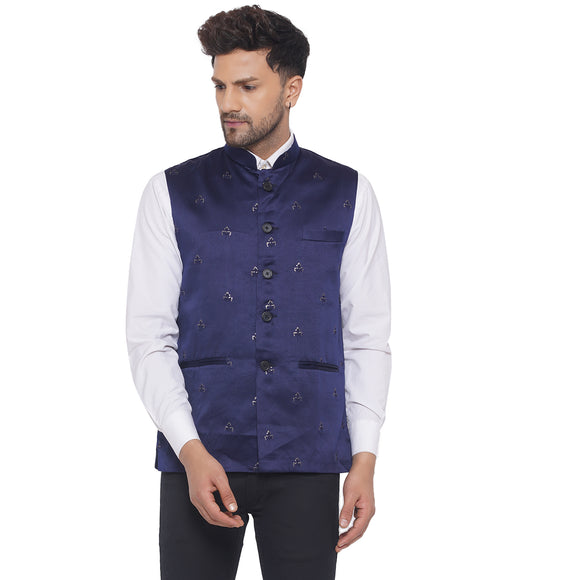 Veera Paridhaan Men's Velvet Satin Print Nehru Jacket