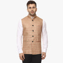 Veera Paridhaan Checkered Chinese Collar Sleeveless Cotton jute Nehru Jacket-1