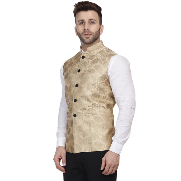 Veera Paridhaan Banarasi Jacquard Print Golden Nehru Jacket