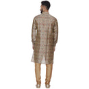 Veera Paridhaan Men's  Brown Printed Zig Zag Long Silk Kurta and Golden Silk Payjama-4