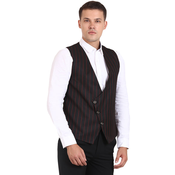 Veera Paridhaan Black Striped Cotton Poly Waistcoat