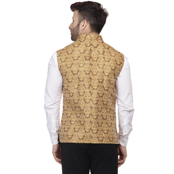 Veera Paridhaan Banarasi Jacquard Print Golden Nehru Jacket