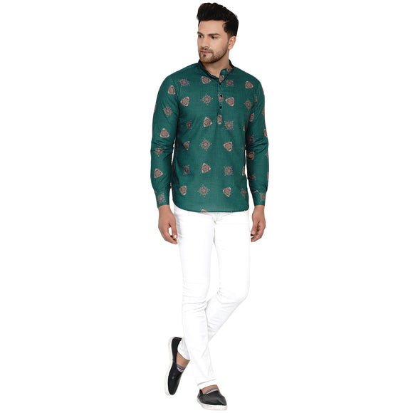 Veera Paridhaan Men's Cotton Printed Full Sleeve Short kurta