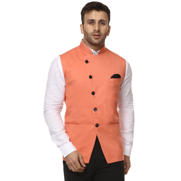 Veera Paridhaan Plain Chinese Collar Sleeveless Cotton Poly Nehru Jacket