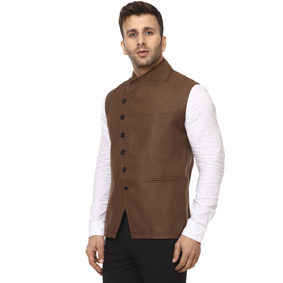 Veera Paridhaan Plain Chinese Collar Sleeveless Cotton Poly Nehru Jacket