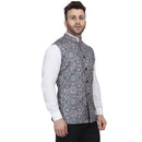 Veera Paridhaan Multi Print Pure cotton knitted Blue Nehru Jacket-18