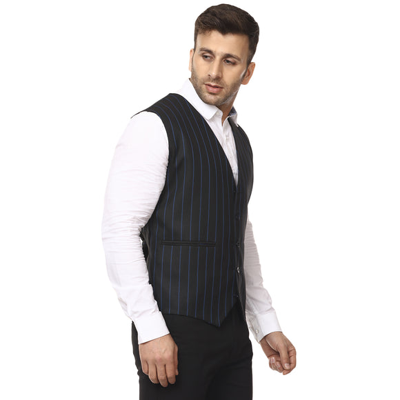 Veera Paridhaan Striped Round Neck Sleeveless Cotton Poly Waist Coat