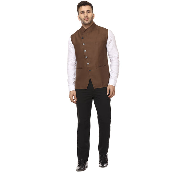 Veera Paridhaan Plain Chinese Collar Sleeveless Cotton Poly Nehru Jacket