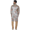 Veera Paridhaan Men's  Beige Printed Zig Zag Long Silk Kurta and Golden Silk Payjama-4