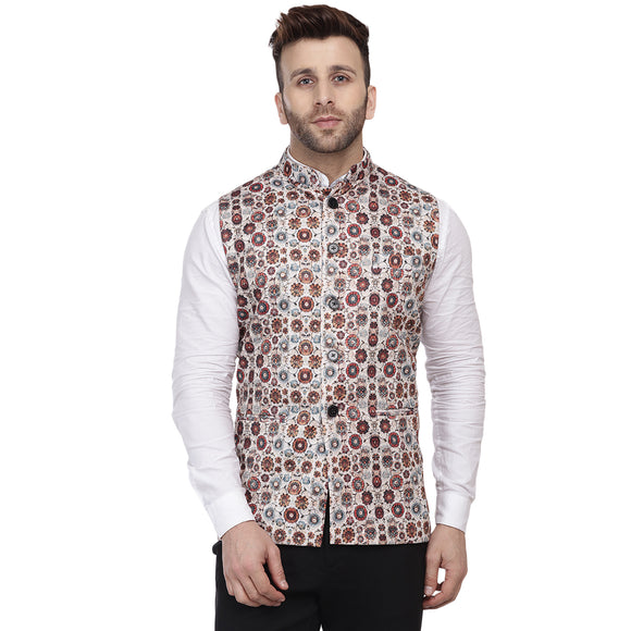 Veera Paridhaan Multi Print Pure cotton knitted Blue Nehru Jacket