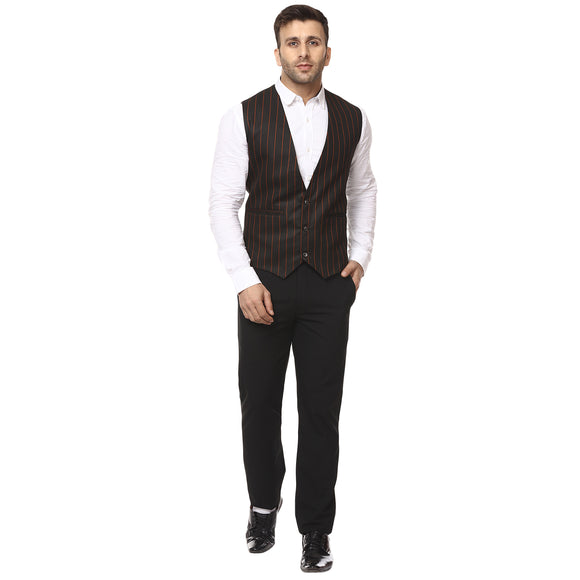 Veera Paridhaan Striped Round Neck Sleeveless Cotton Poly Waist Coat