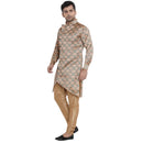 Veera Paridhaan Men's Ethnic  Beige Jacquard Multi print Side Button Long  Asymmetric  Kurta-6