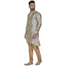 Veera Paridhaan Men's  Beige Printed Zig Zag Long Silk Kurta-2