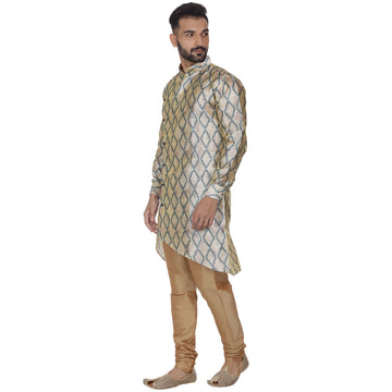 Veera Paridhaan Men's  Beige Printed Zig Zag Long Silk Kurta - 0