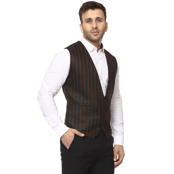 Veera Paridhaan Striped Round Neck Sleeveless Cotton Poly Waist Coat