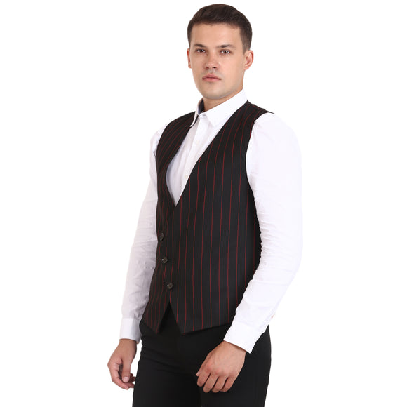 Veera Paridhaan Black Striped Cotton Poly Waistcoat
