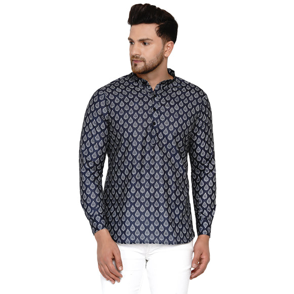 Veera Paridhaan Men's Cotton Printed Full Sleeve Short kurta
