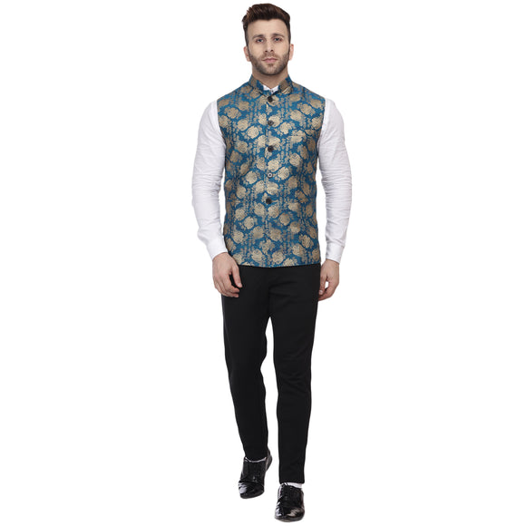 Veera Paridhaan Banarasi Jacquard Print Golden Nehru Jacket
