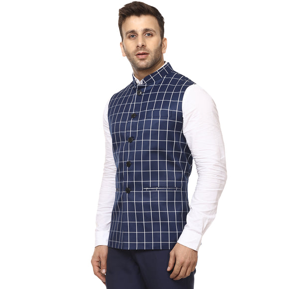 Veera Paridhaan Checkered Chinese Collar Sleeveless Cotton Poly  Nehru Jacket