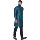 Veera Paridhaan Men's Ethnic Turquoise Jacquard Printed  Long  Straight Kurta-3
