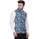 Veera Paridhaan Multi Print Pure cotton knitted Blue Nehru Jacket-13