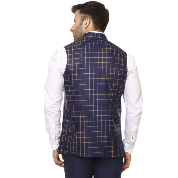 Veera Paridhaan Checkered Chinese Collar Sleeveless Cotton Poly  Nehru Jacket