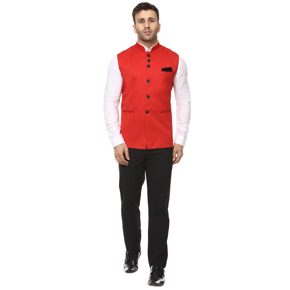 Veera Paridhaan Plain Chinese Collar Sleeveless Cotton Poly Nehru Jacket