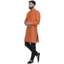 Veera Paridhaan Men's Ethnic Orange Jacquard Printed  Long  Straight Kurta-7