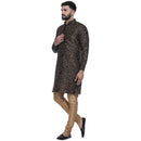 Veera Paridhaan Men's Ethnic Black Jacquard Printed  Long  Straight Kurta-6