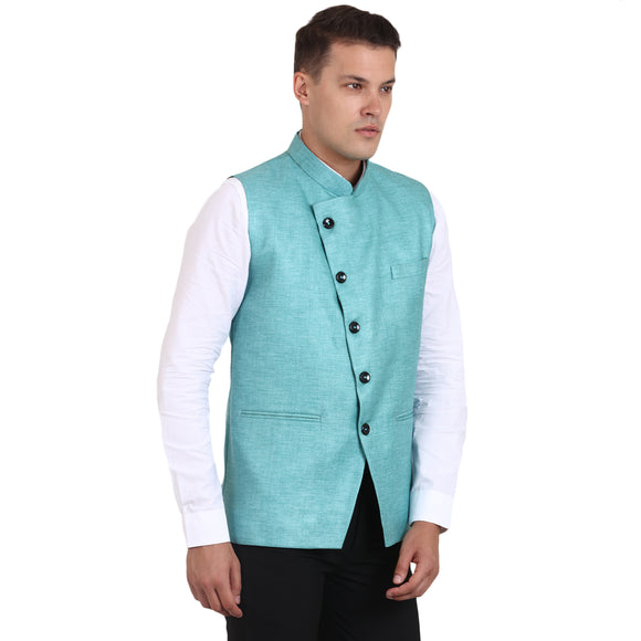 Veera Paridhaan Green Jute solid Nehru Jacket