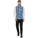 Veera Paridhaan Multi Print Pure cotton knitted Blue Nehru Jacket-30