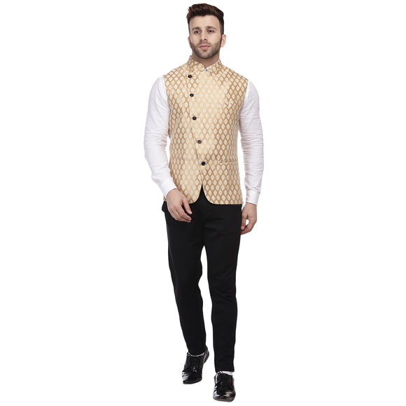 Veera Paridhaan Banarasi Jacquard Print Golden Nehru Jacket