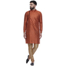 Veera Paridhaan Men's Ethnic Orange Jacquard Printed  Long  Straight Kurta-1