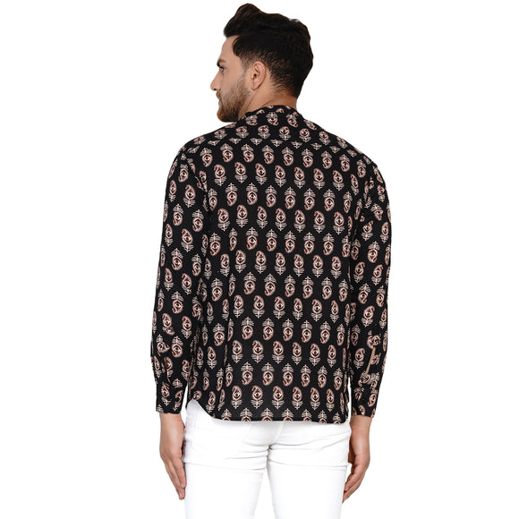 Veera Paridhaan Men's Cotton Sanganeri Printed Full Sleeve Short kurta