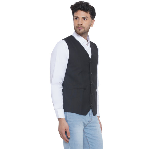 Veera Paridhaan Solid Slub Waist Coat for Men