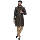 Veera Paridhaan Men's Ethnic Black Jacquard Printed  Long  Straight Kurta-3