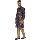 Veera Paridhaan Men's Blue Multi Print Sherwani style Long Silk Kurta and Golden Silk Payjama-2