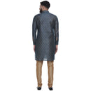 Veera Paridhaan Men's Ethnic Blue Jacquard Printed  Long  Straight Kurta-7