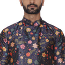 Veera Paridhaan Men's Blue Multi Print Zig Zag Long Silk Kurta-5