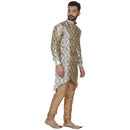 Veera Paridhaan Men's  Beige Printed Zig Zag Long Silk Kurta-4