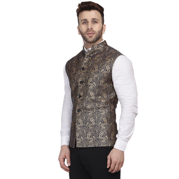 Veera Paridhaan Banarasi Jacquard Print Black Nehru Jacket - 0