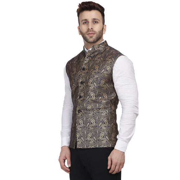 Veera Paridhaan Banarasi Jacquard Print Black Nehru Jacket