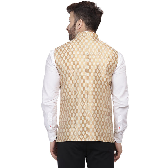 Veera Paridhaan Banarasi Jacquard Print Golden Nehru Jacket