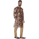 Veera Paridhaan Men's  Brown Printed Sherwani Style Long Silk Kurta and Golden Silk Payjama-3