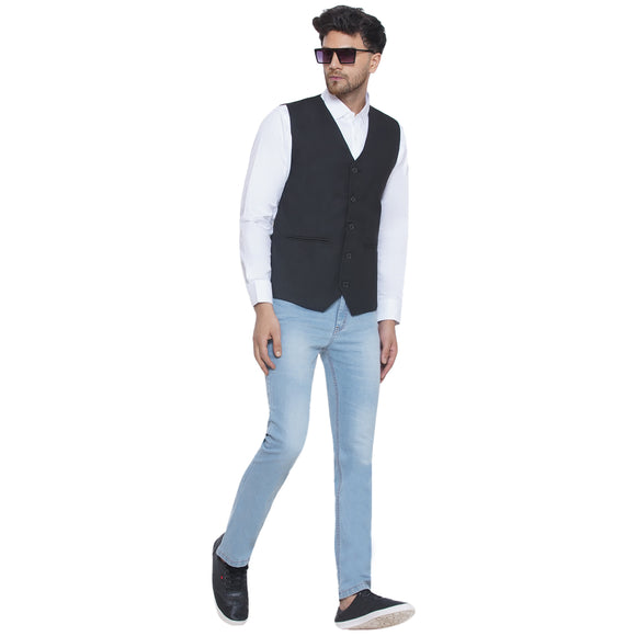 Veera Paridhaan Solid Slub Waist Coat for Men