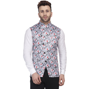 Veera Paridhaan Satin Print Grey Nehru Jacket
