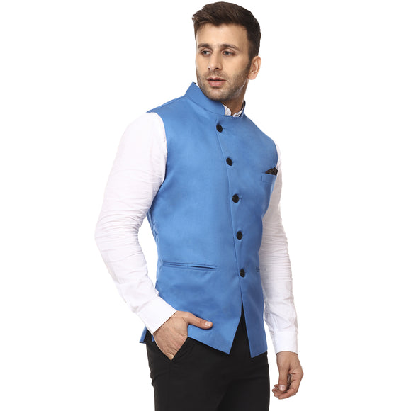 Veera Paridhaan Plain Chinese Collar Sleeveless Cotton Poly Nehru Jacket