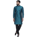 Veera Paridhaan Men's Ethnic Turquoise Jacquard Printed  Long  Straight Kurta-1