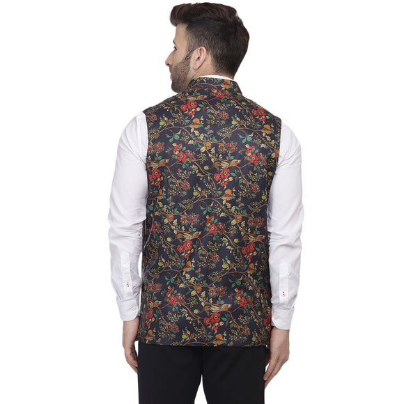 Veera Paridhaan Jute Multi Print Blue Nehru Jacket