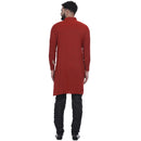 Veera Paridhaan Men's Ethnic Red Rayon Side Button Long  Straight Kurta-5